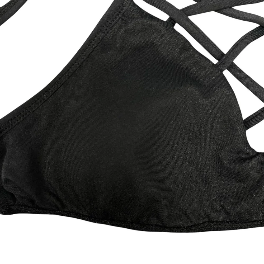 Mossimo Women's Size M Black Halter Bikini Swim Top Padded Crisscross‎ Front